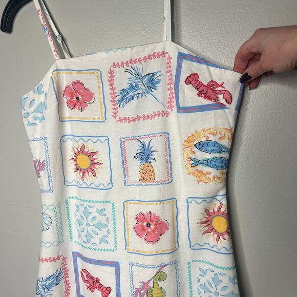 Japna Mini Sundress Amalfi Coast Print Smocked Back Coastal Linen Blend Womens M - Picture 4 of 12